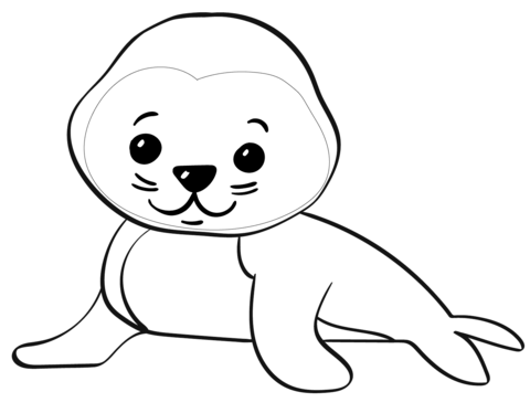 Cute Cartoon Seal Coloring Page